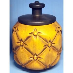MCM Haeger Pottery Quilted Tufted Canister 8060 Yellow Shaded Black Lid 5 1/2"